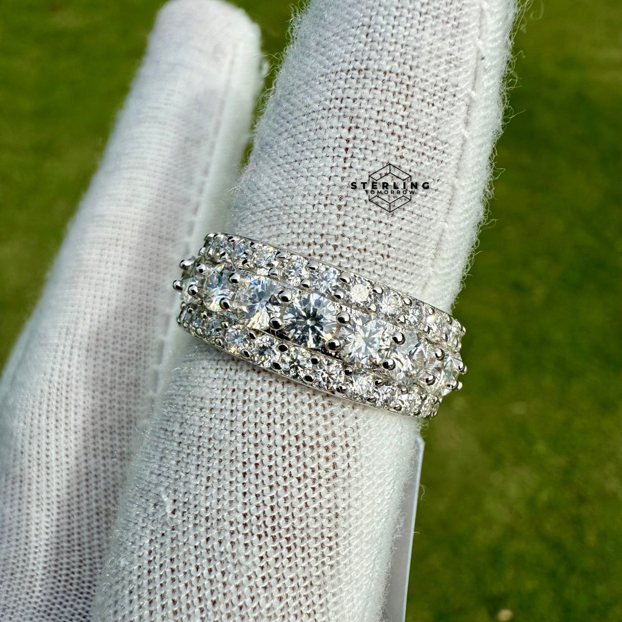 Moissanite Eternity 3 Row Ring Size 8
