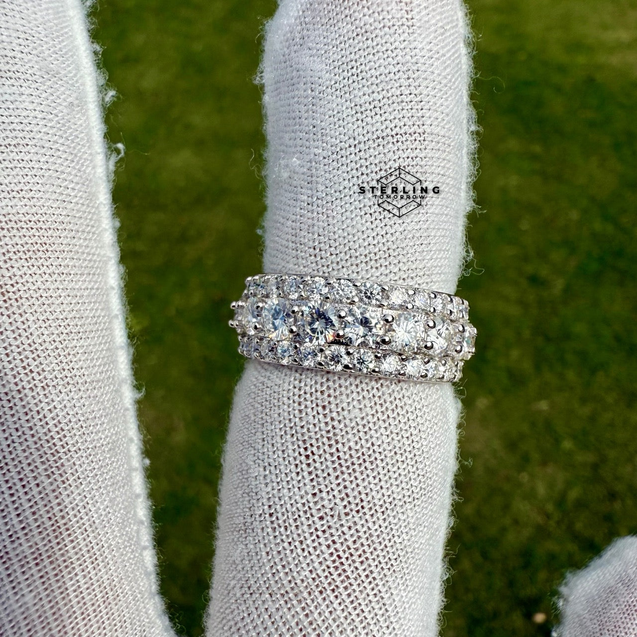 Moissanite Eternity 3 Row Ring Size 8