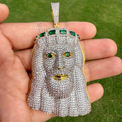 Jesus Large Green Gemstone Iced Out Pendant