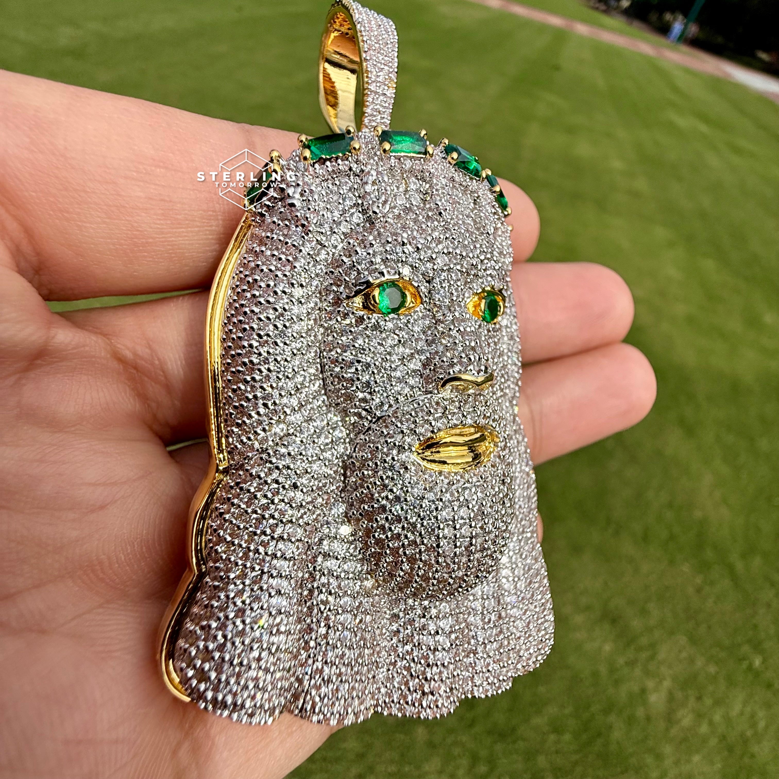 Jesus Large Green Gemstone Iced Out Pendant