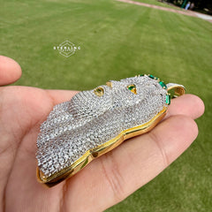 Jesus Large Green Gemstone Iced Out Pendant