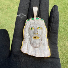 Jesus Large Green Gemstone Iced Out Pendant