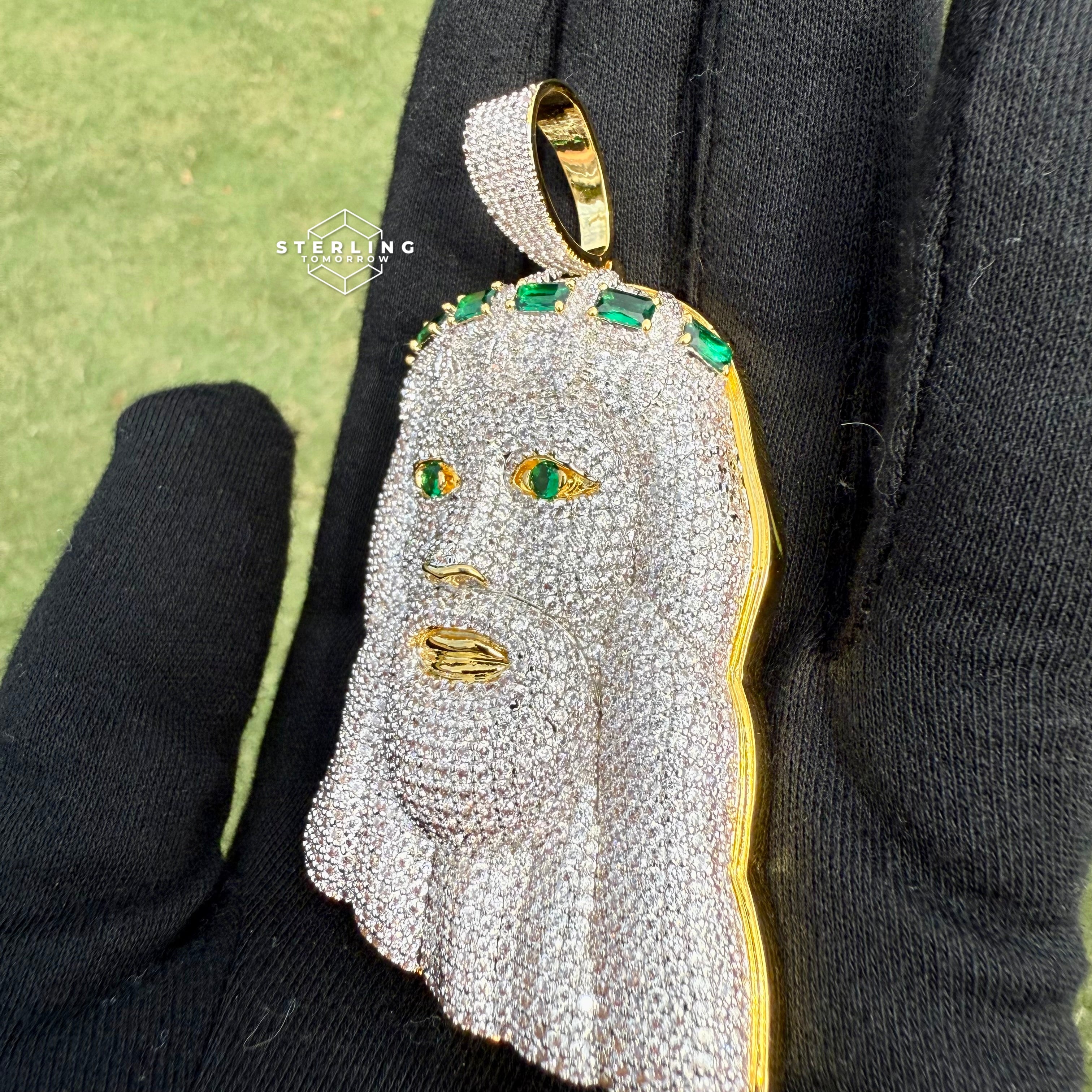 Jesus Large Green Gemstone Iced Out Pendant