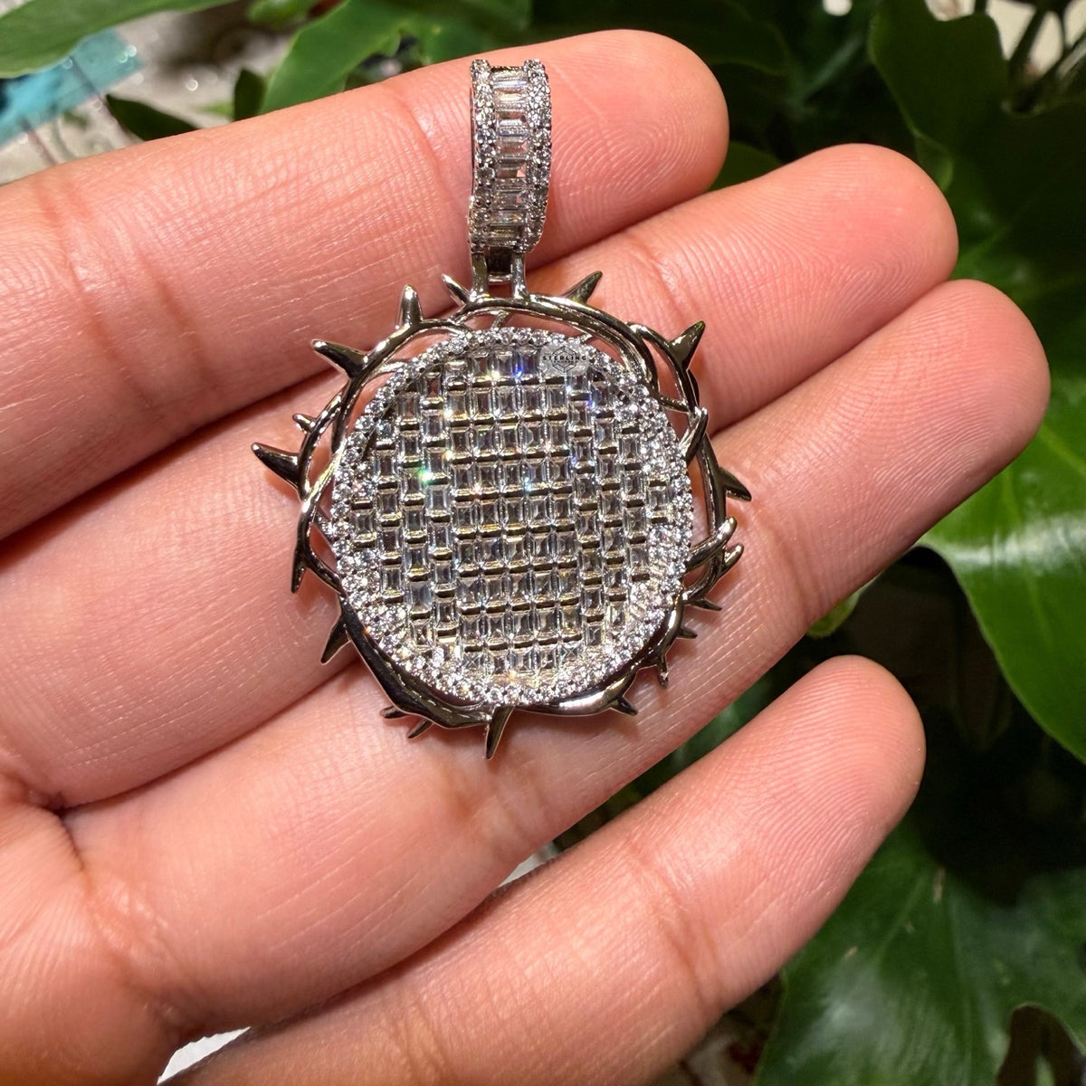 Iced Out Round Crown Thorns Pendant