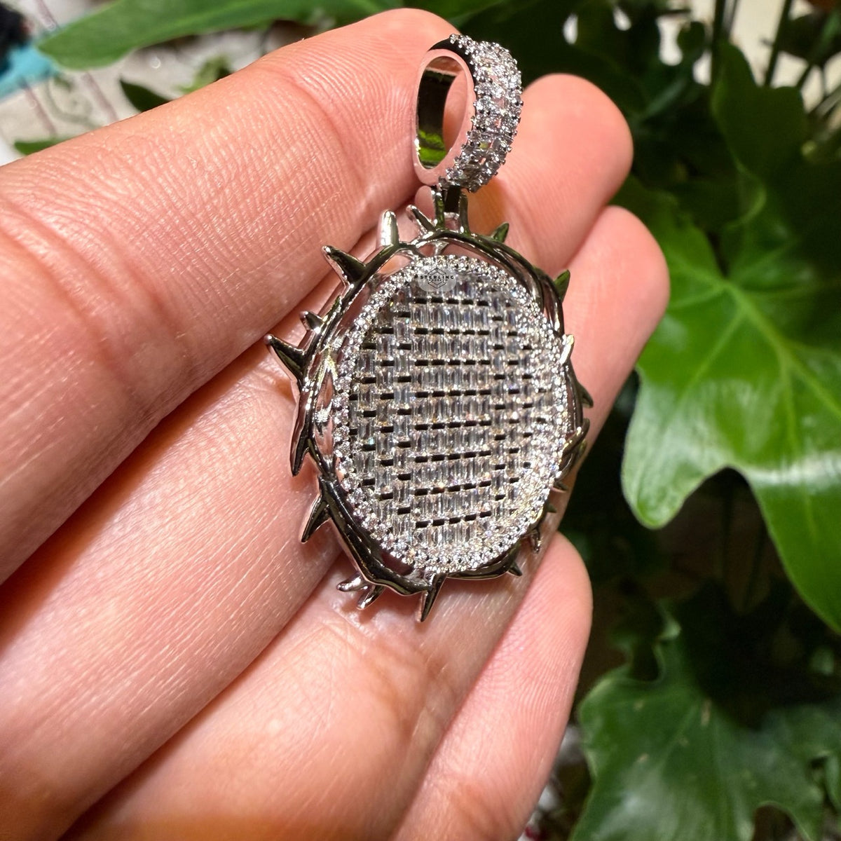 Iced Out Round Crown Thorns Pendant