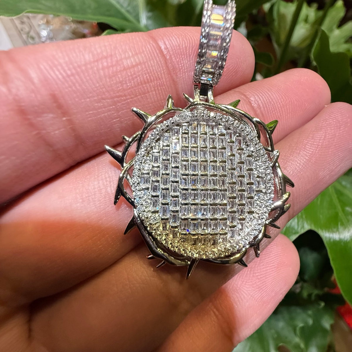 Iced Out Round Crown Thorns Pendant