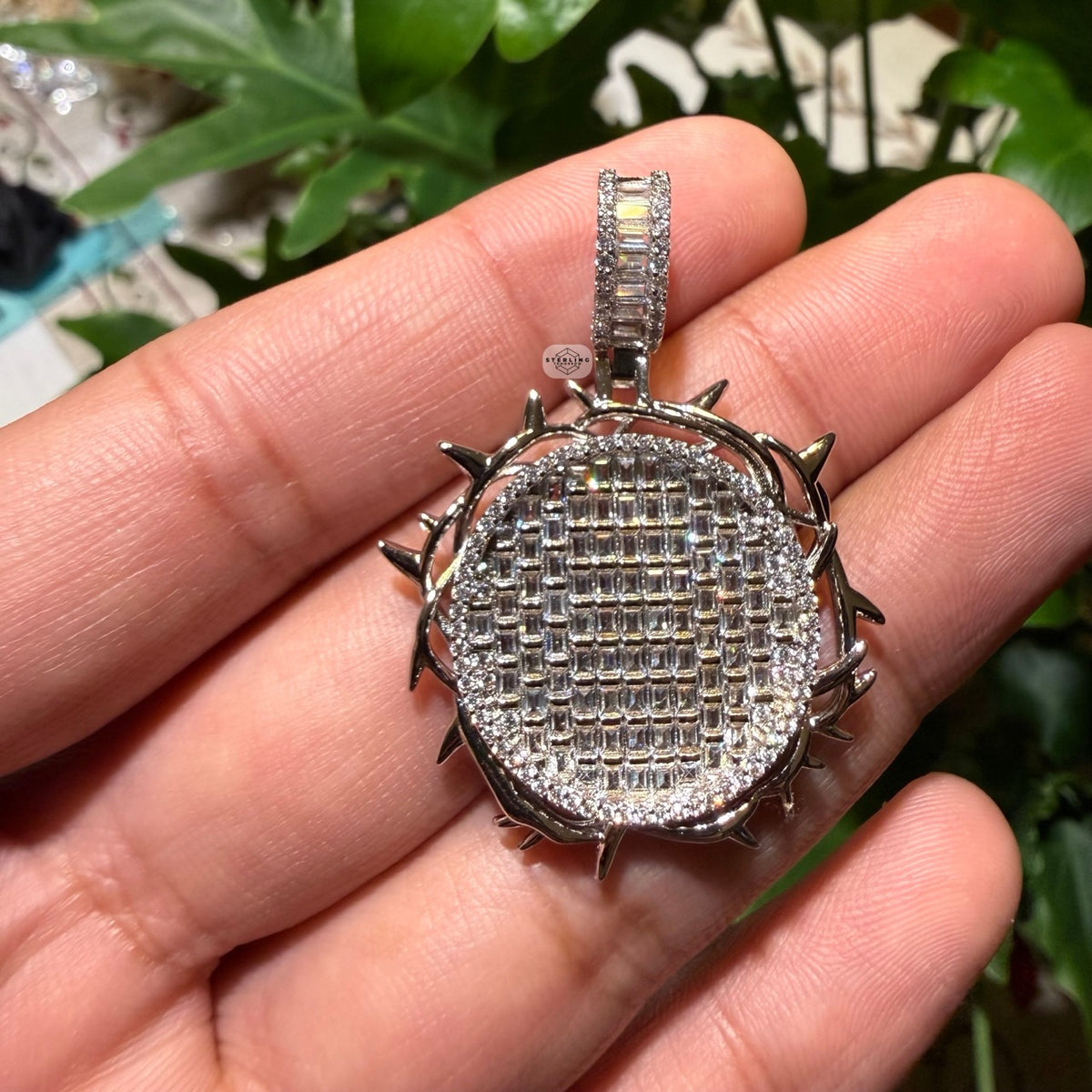 Iced Out Round Crown Thorns Pendant