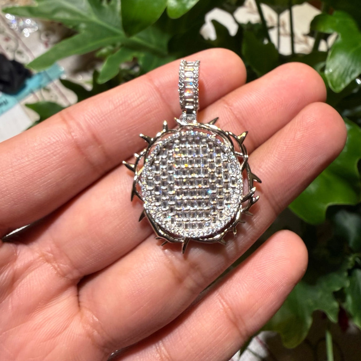 Iced Out Round Crown Thorns Pendant