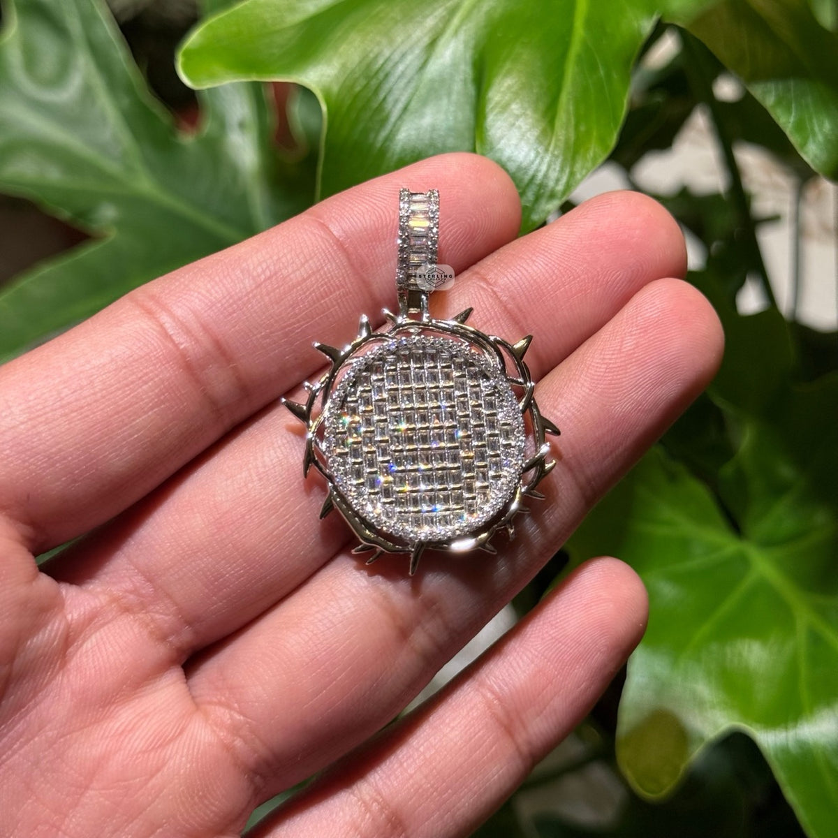 Iced Out Round Crown Thorns Pendant