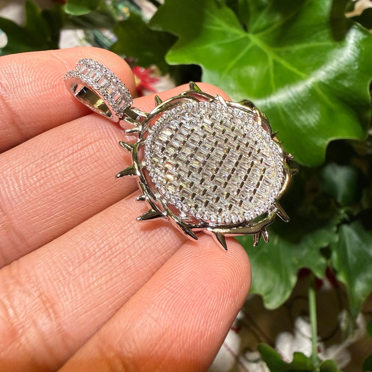 Iced Out Round Crown Thorns Pendant