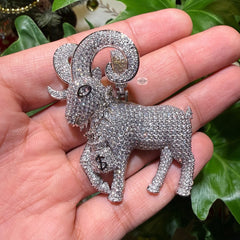 Ram Moneybag Iced Out Pendant 14K White Gold Finish