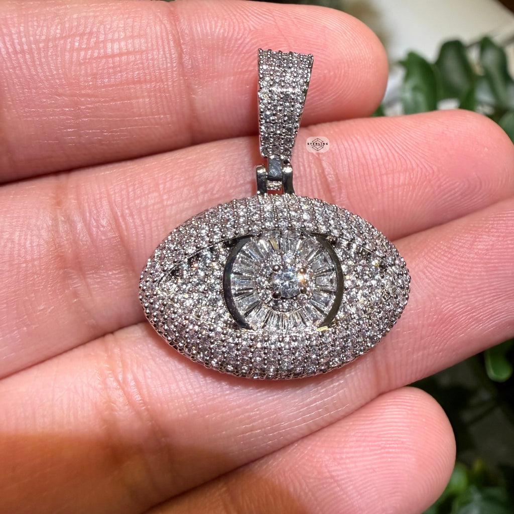Evil Eye Iced Pendant 14K White Gold Finish
