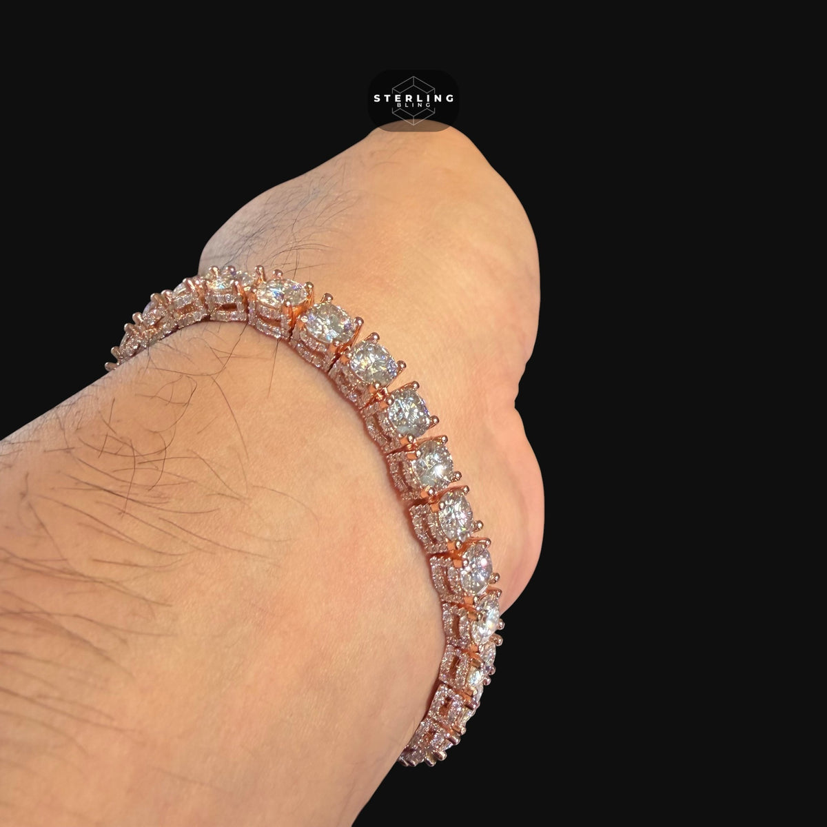 7mm Rose Gold Iced Out Sides Moissanite Tennis Bracelet