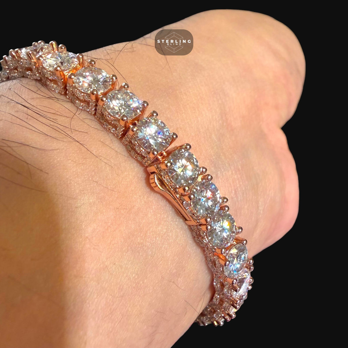 7mm Rose Gold Iced Out Sides Moissanite Tennis Bracelet