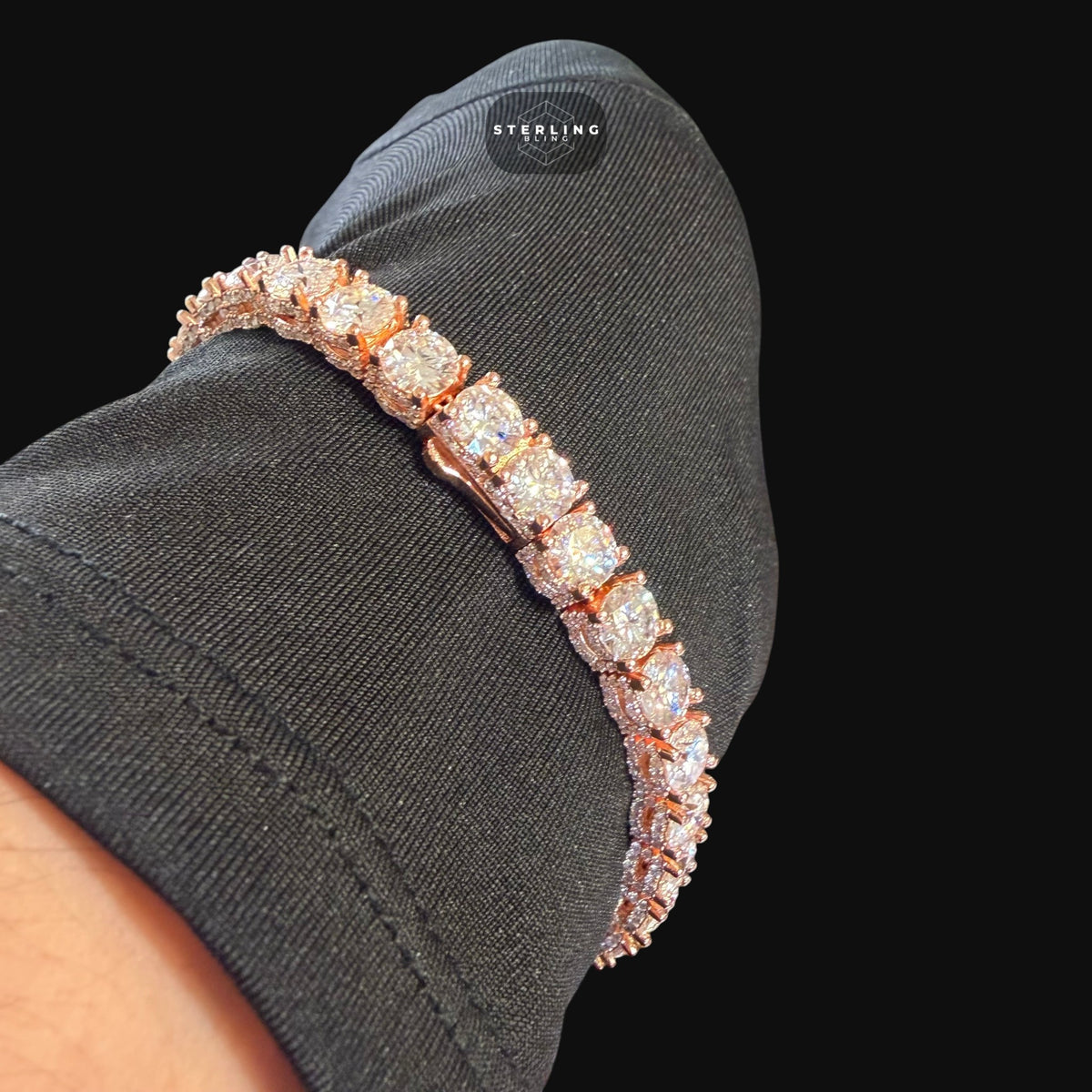 7mm Rose Gold Iced Out Sides Moissanite Tennis Bracelet