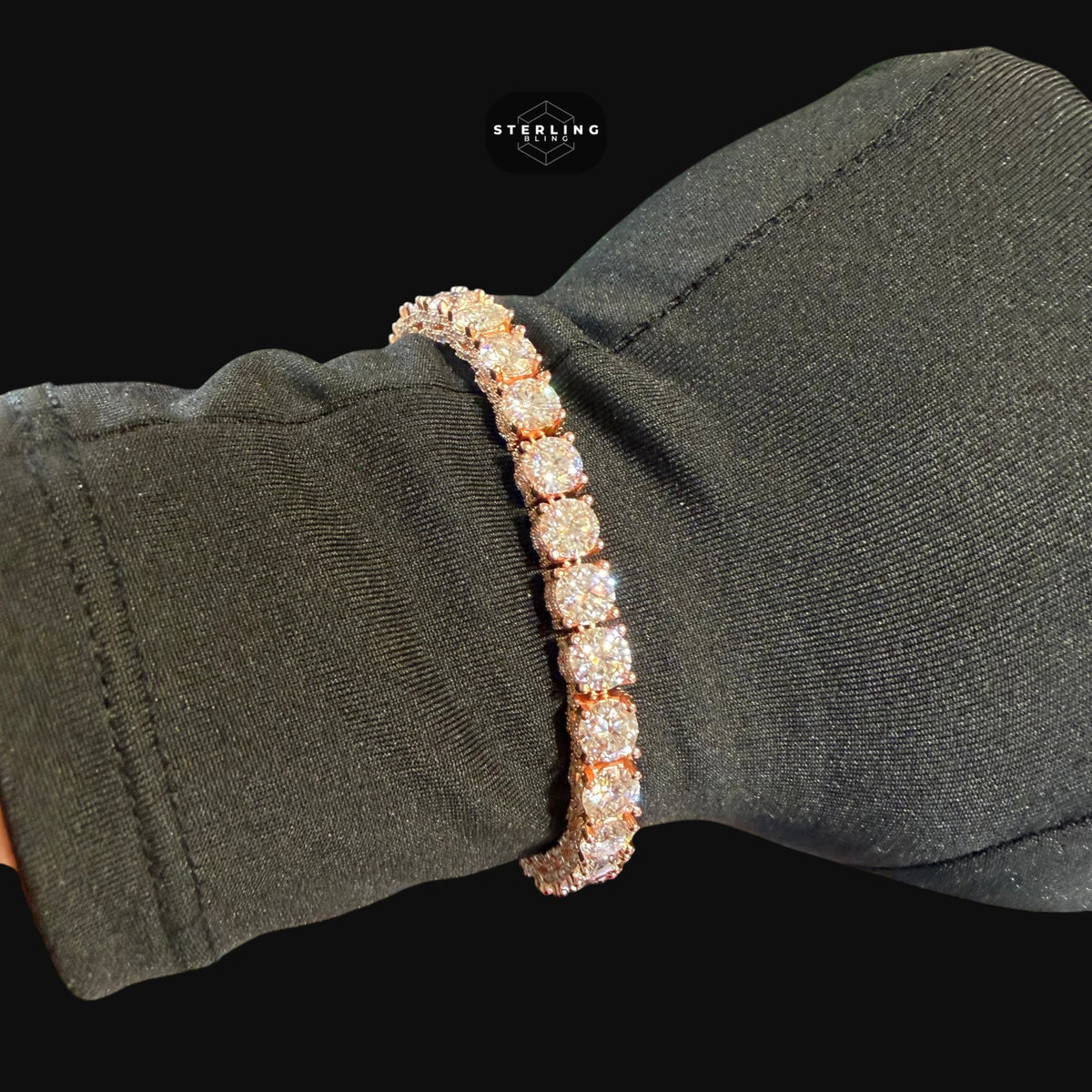7mm Rose Gold Iced Out Sides Moissanite Tennis Bracelet