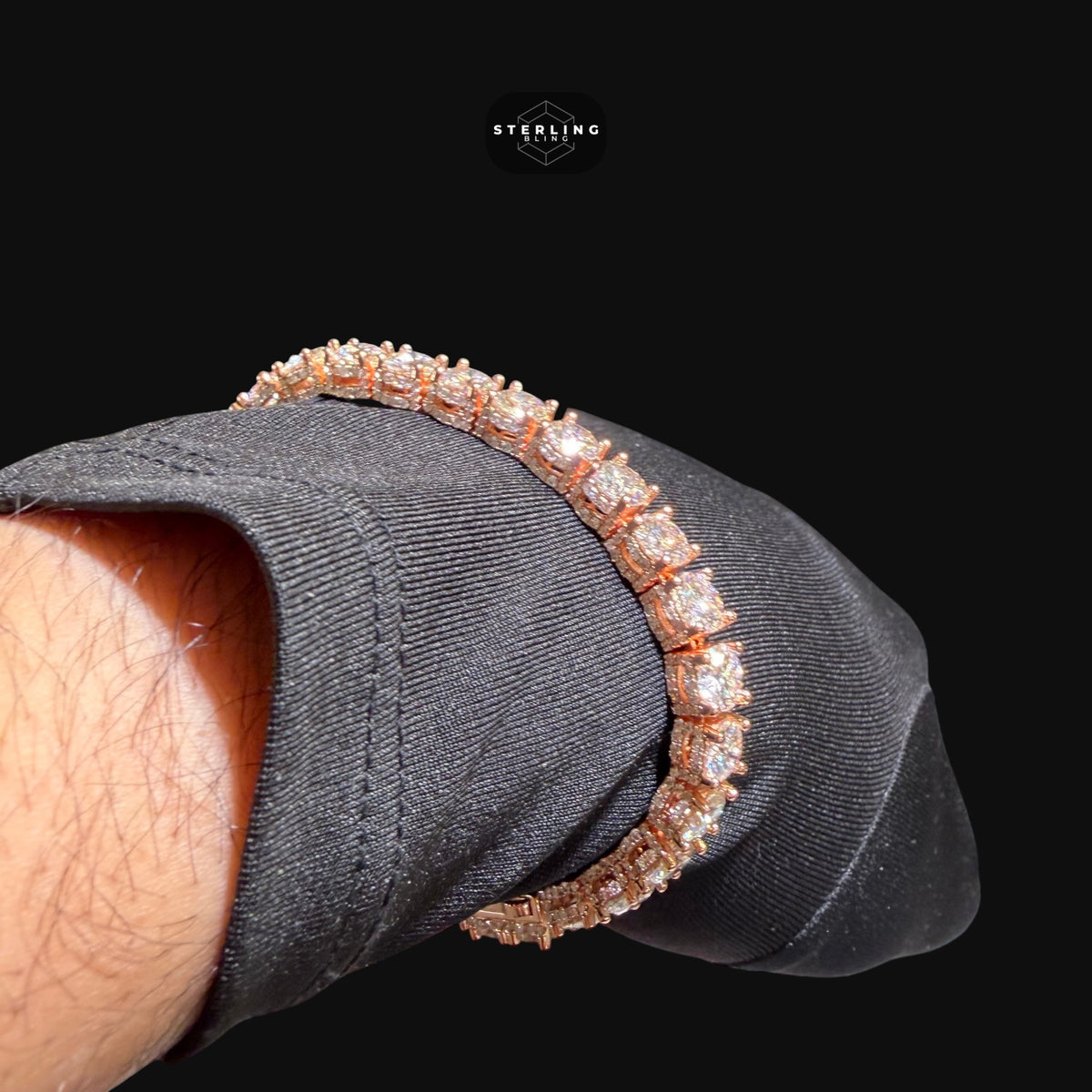 7mm Rose Gold Iced Out Sides Moissanite Tennis Bracelet
