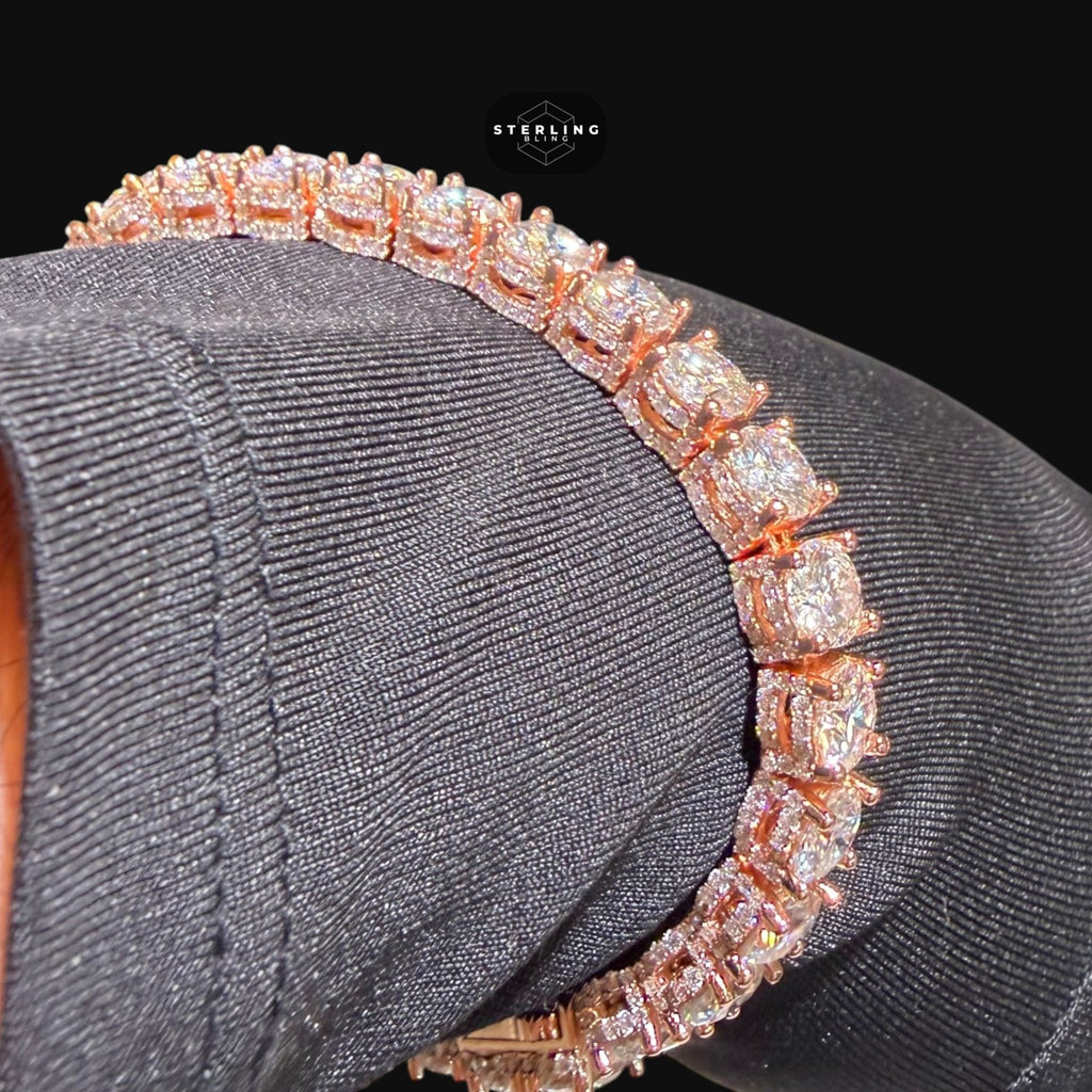 7mm Rose Gold Iced Out Sides Moissanite Tennis Bracelet