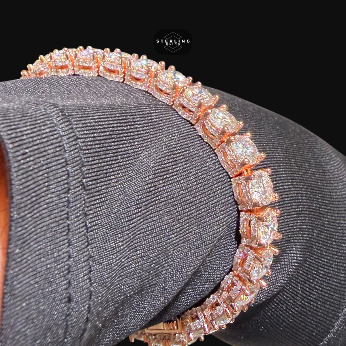 7mm Rose Gold Iced Out Sides Moissanite Tennis Bracelet