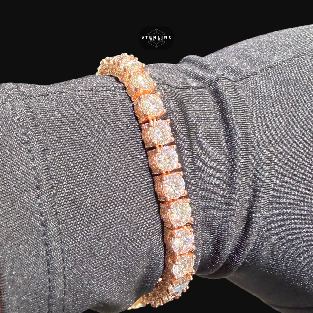 7mm Rose Gold Iced Out Sides Moissanite Tennis Bracelet