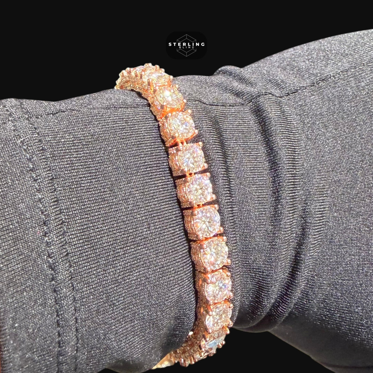 7mm Rose Gold Iced Out Sides Moissanite Tennis Bracelet