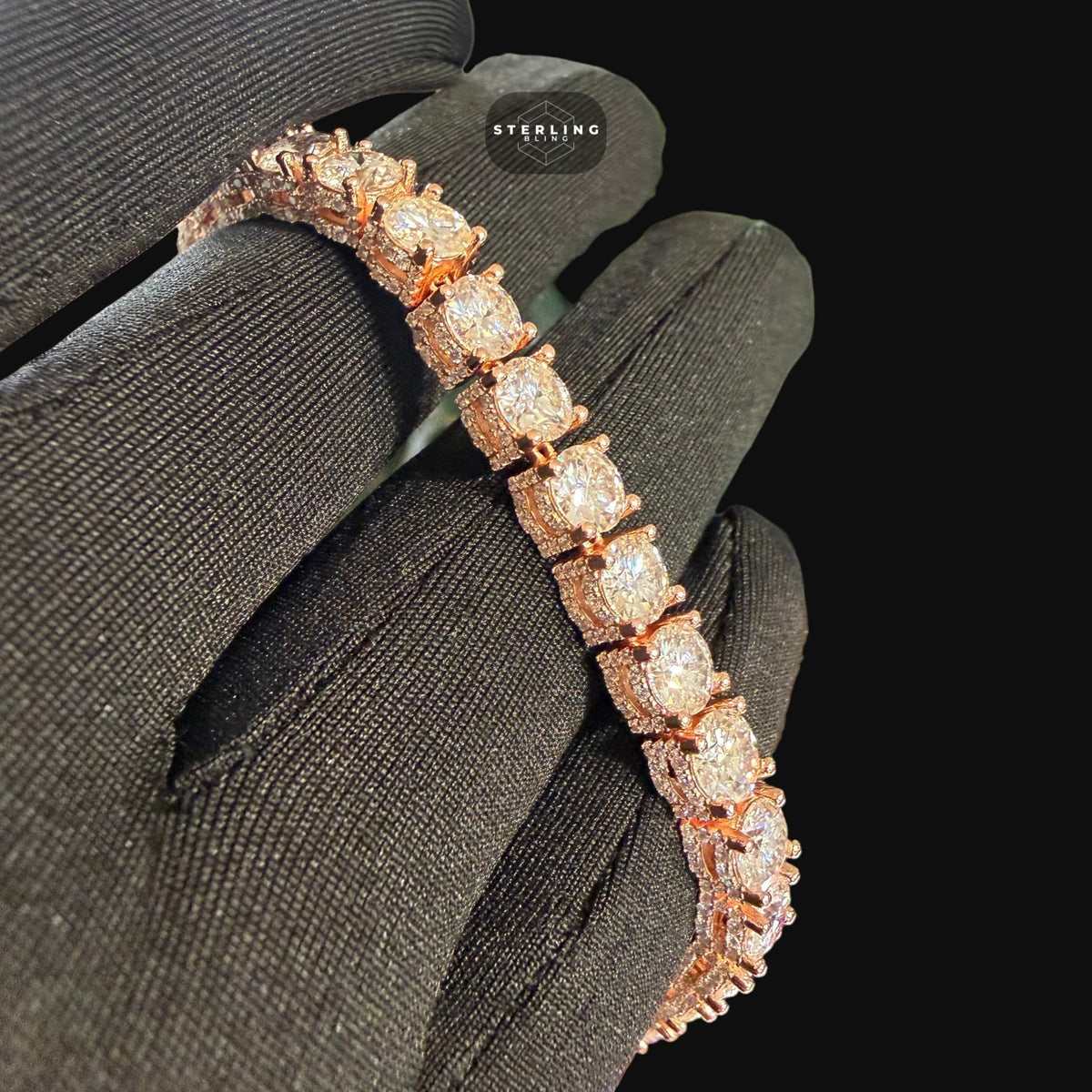 7mm Rose Gold Iced Out Sides Moissanite Tennis Bracelet