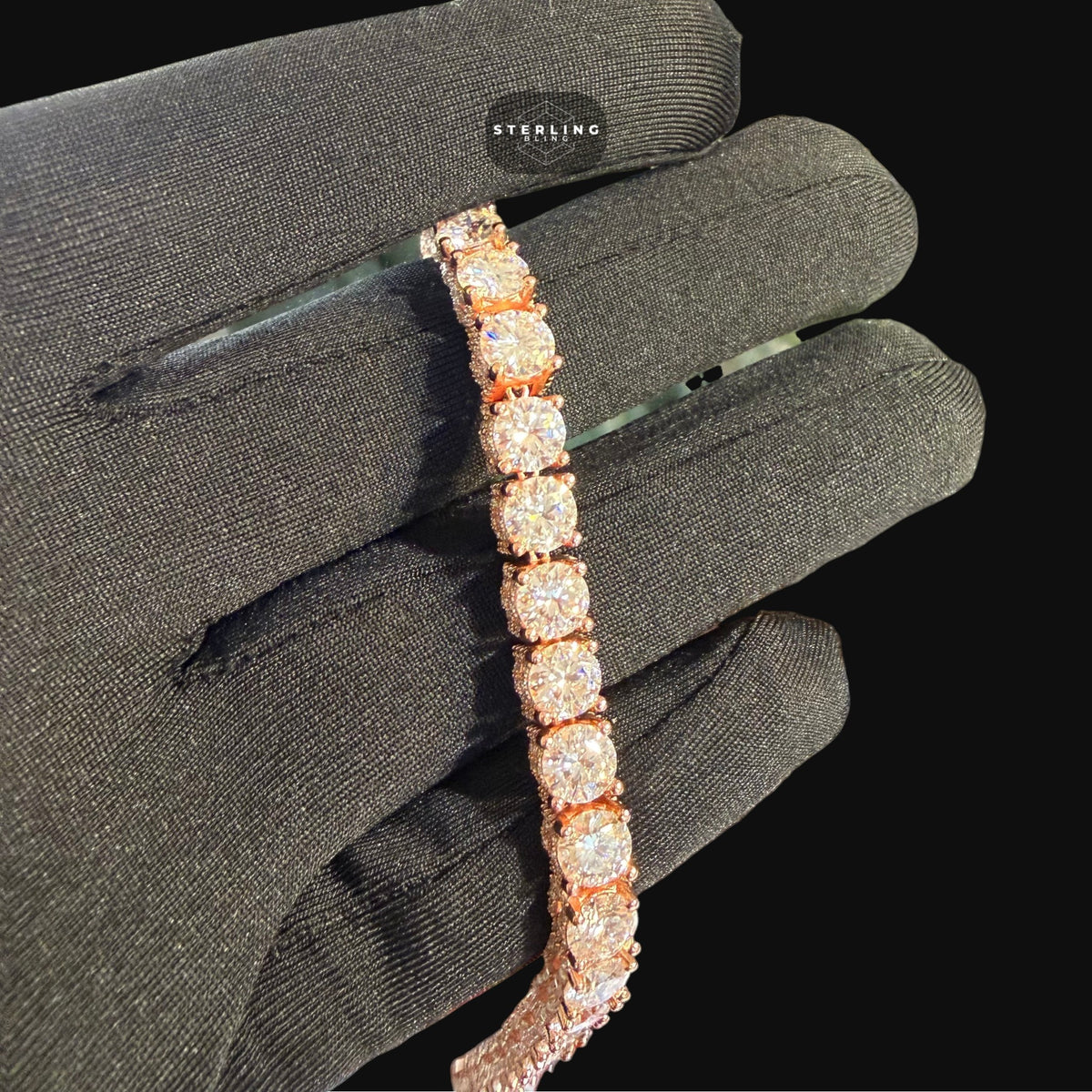 7mm Rose Gold Iced Out Sides Moissanite Tennis Bracelet
