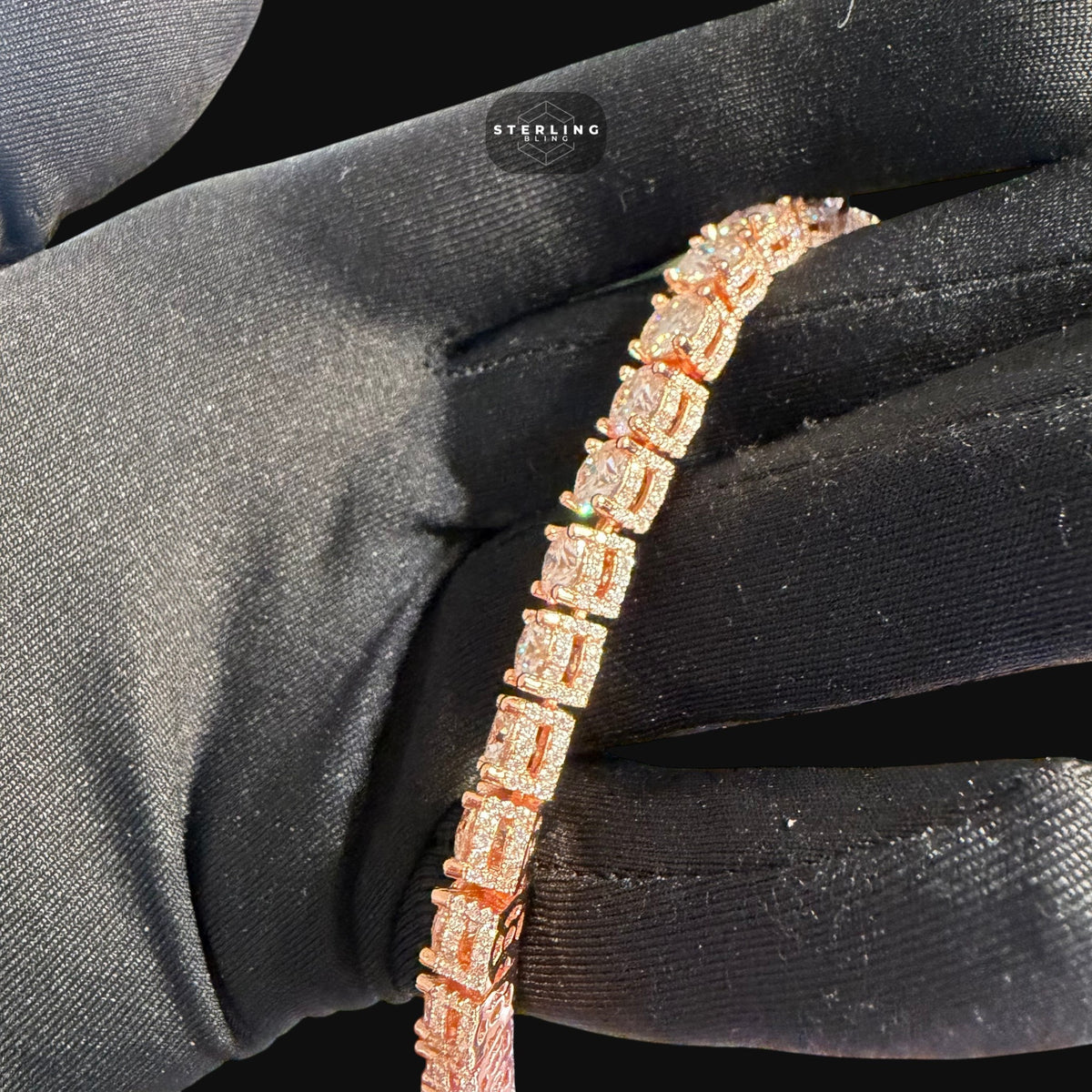 7mm Rose Gold Iced Out Sides Moissanite Tennis Bracelet