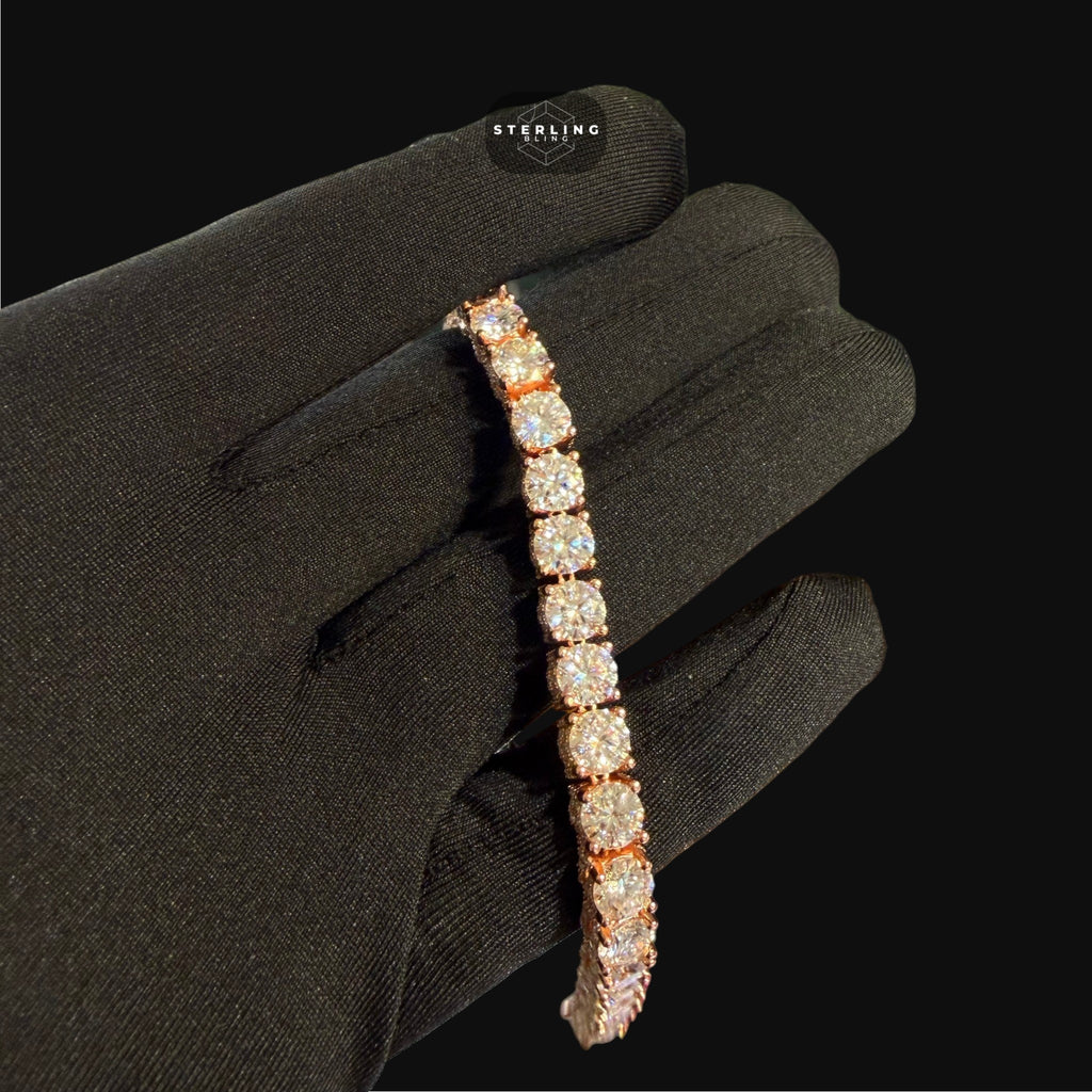 7mm Rose Gold Iced Out Sides Moissanite Tennis Bracelet