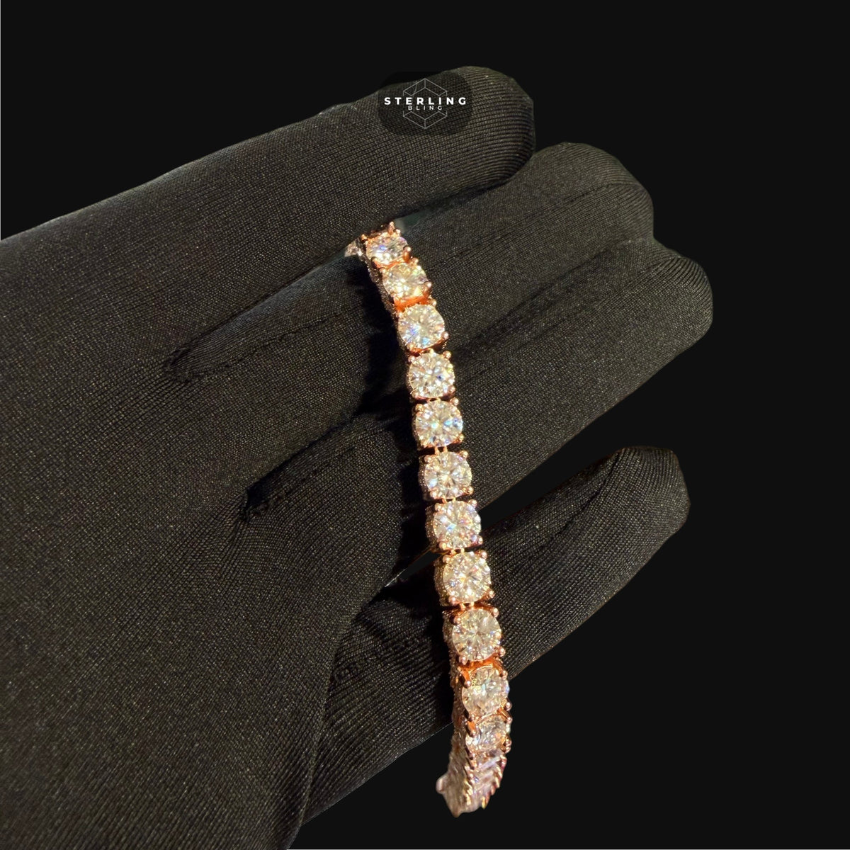 7mm Rose Gold Iced Out Sides Moissanite Tennis Bracelet
