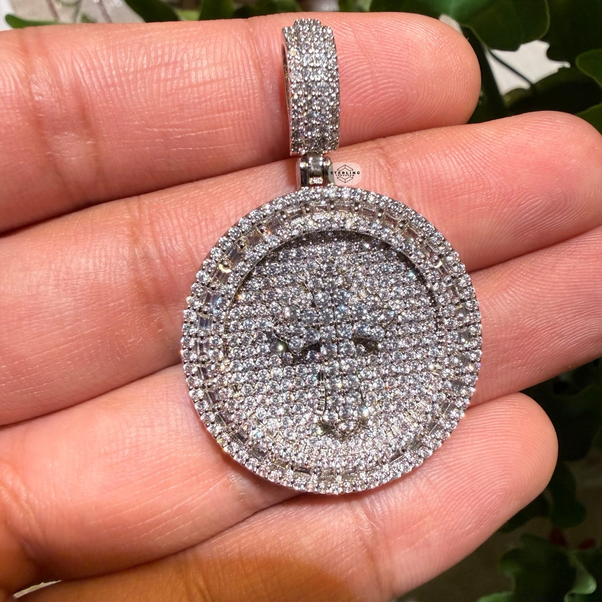 Iced Cross Medallion Silver Tone Pendant