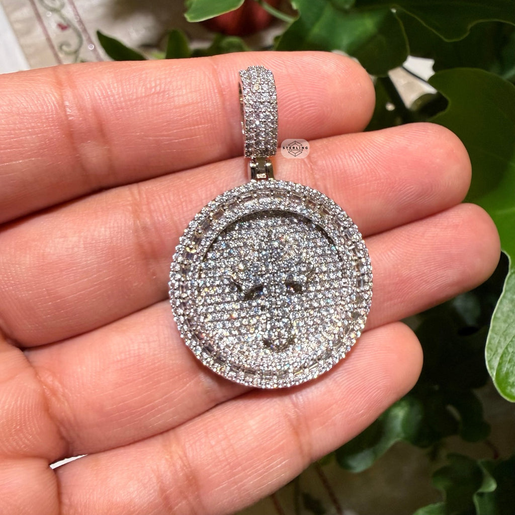 Iced Cross Medallion Silver Tone Pendant