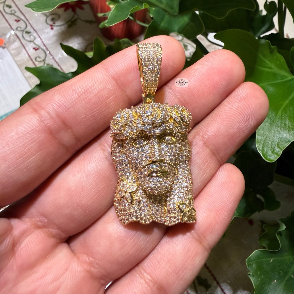 14K Gold Finish Jesus Flower Pendant + Steel Rope Chain