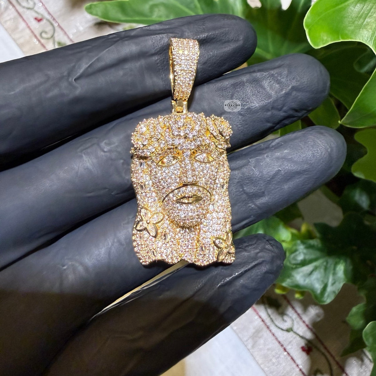 14K Gold Finish Jesus Flower Pendant + Steel Rope Chain
