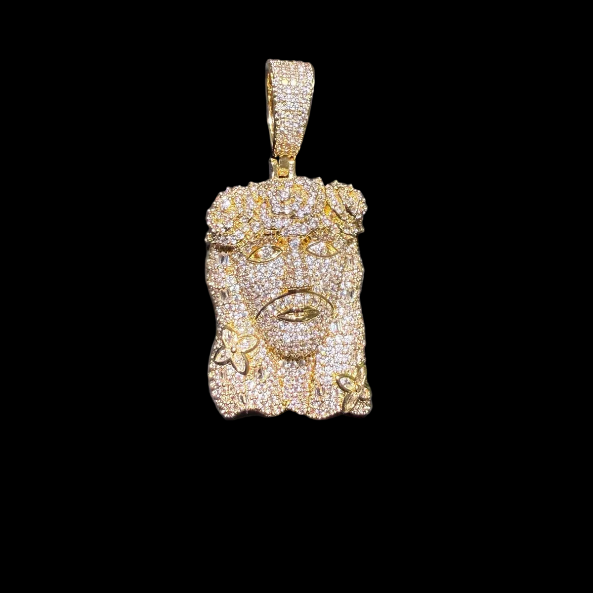 14K Gold Finish Jesus Flower Pendant + Steel Rope Chain