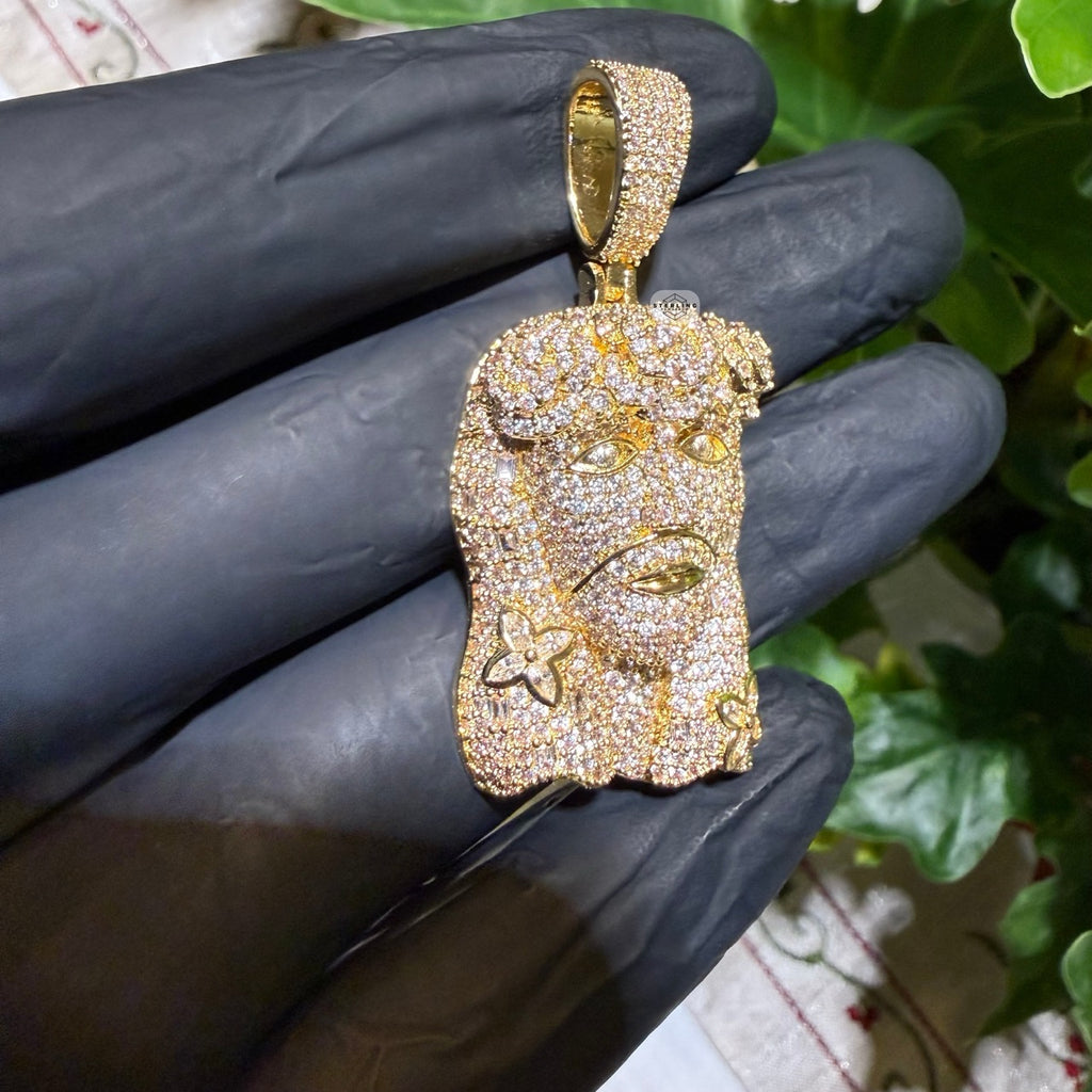 14K Gold Finish Jesus Flower Pendant + Steel Rope Chain