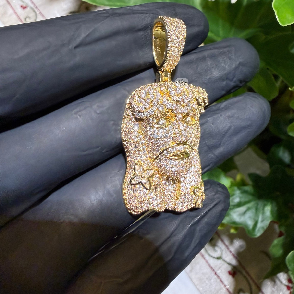 14K Gold Finish Jesus Flower Pendant + Steel Rope Chain