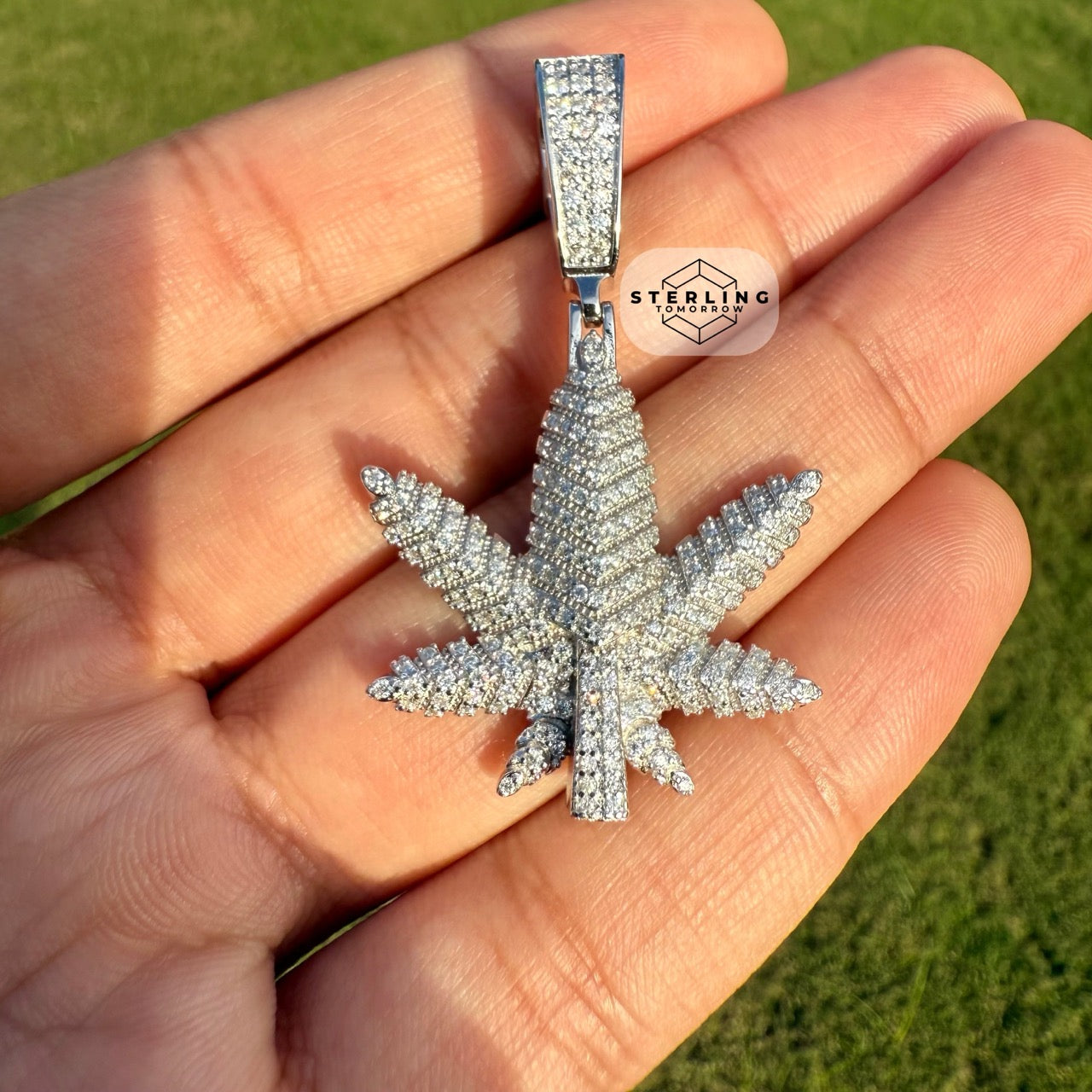 Marijuana Leaf Moissanite 2" Pendant