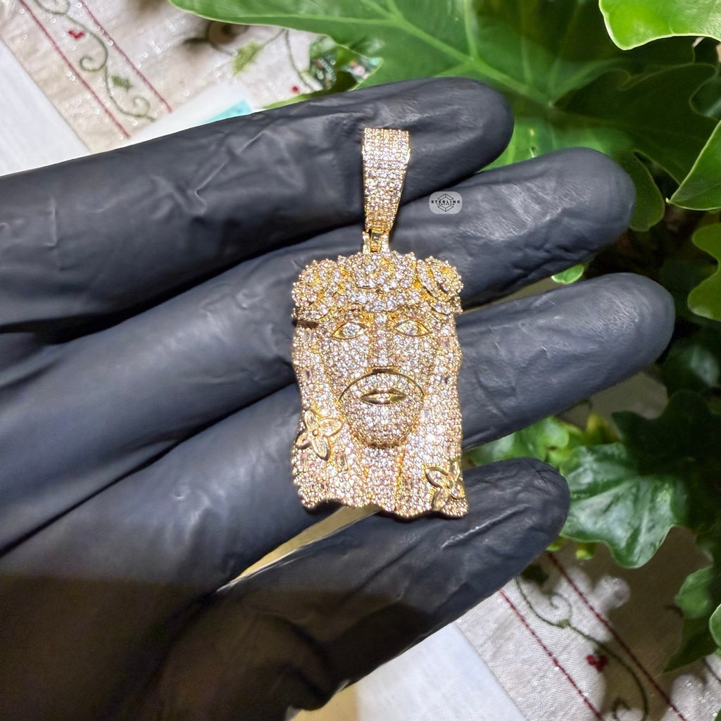 14K Gold Finish Jesus Flower Pendant + Steel Rope Chain