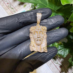 14K Gold Finish Jesus Flower Pendant + Steel Rope Chain