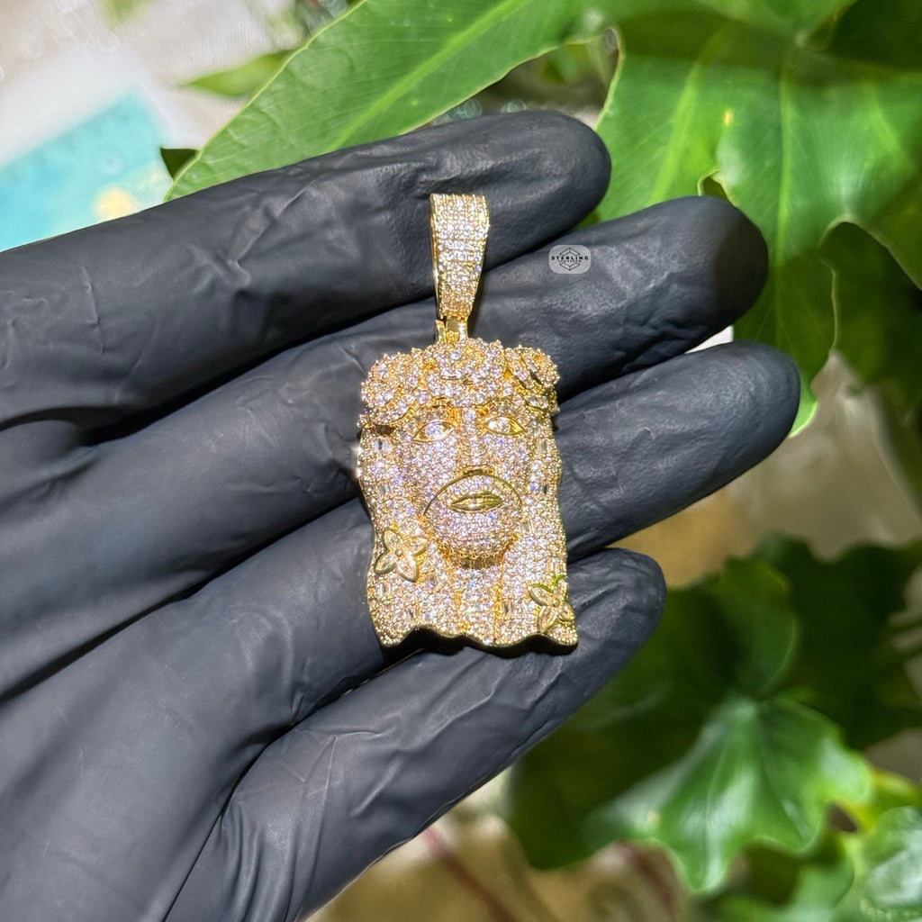14K Gold Finish Jesus Flower Pendant + Steel Rope Chain