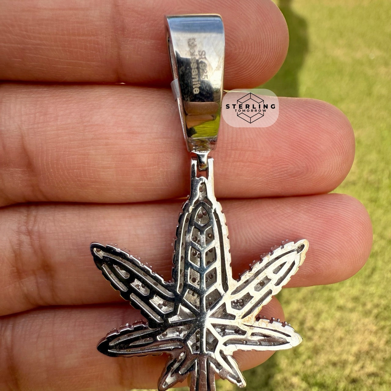 Marijuana Leaf Moissanite 2" Pendant