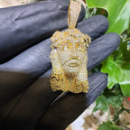 14K Gold Finish Jesus Flower Pendant + Steel Rope Chain