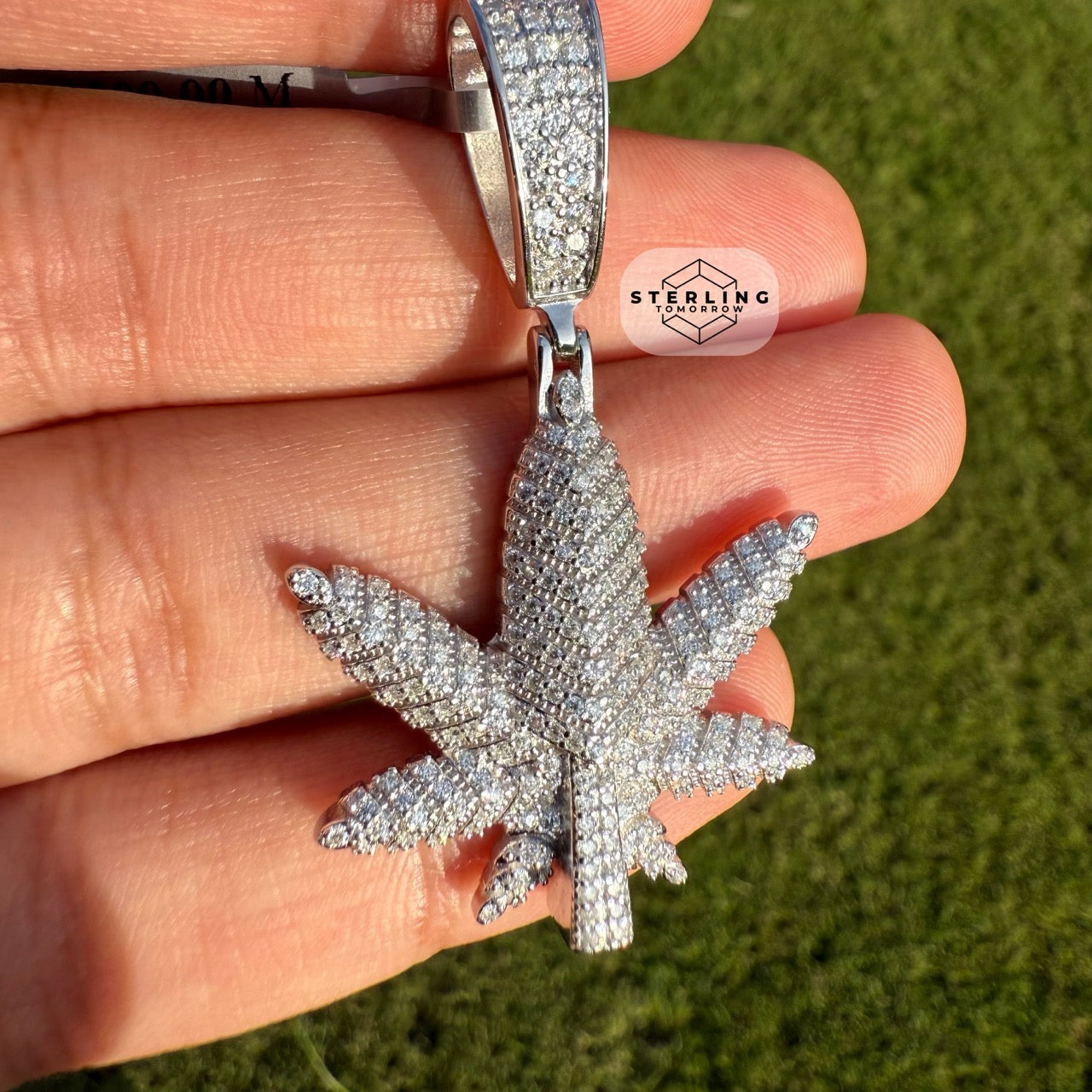 Marijuana Leaf Moissanite 2" Pendant