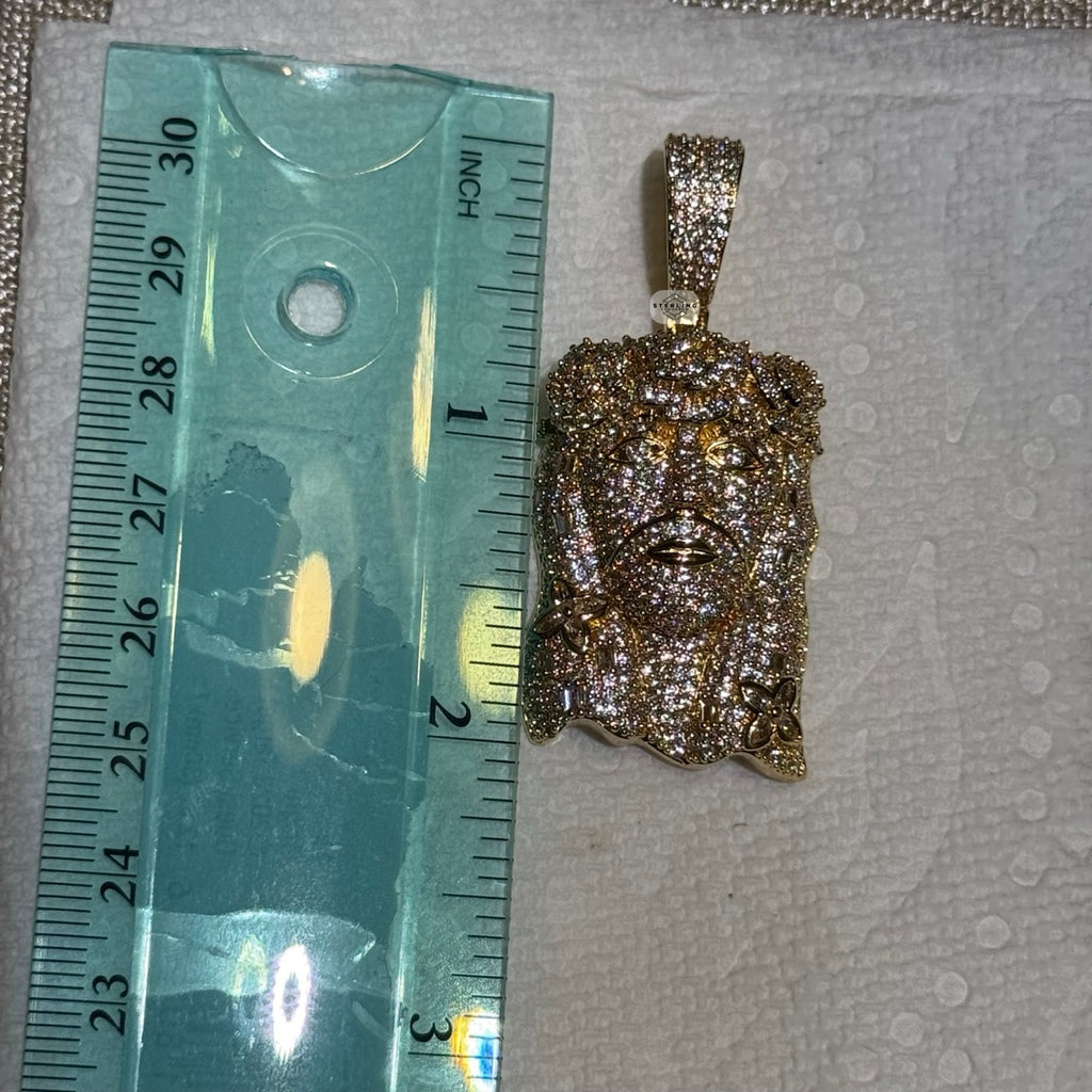 14K Gold Finish Jesus Flower Pendant + Steel Rope Chain