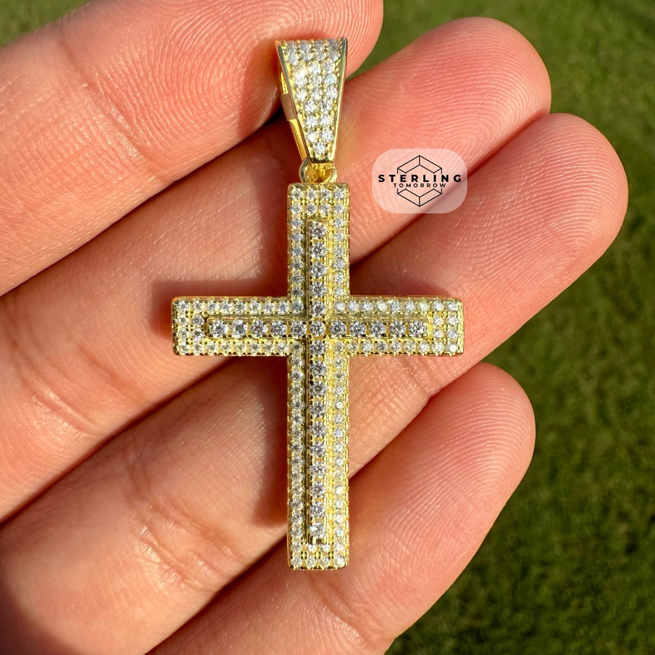 Moissanite 1.5" Gold Tone Iced Out Cross Pendant