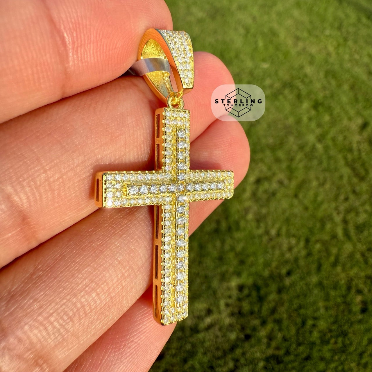 Moissanite 1.5" Gold Tone Iced Out Cross Pendant