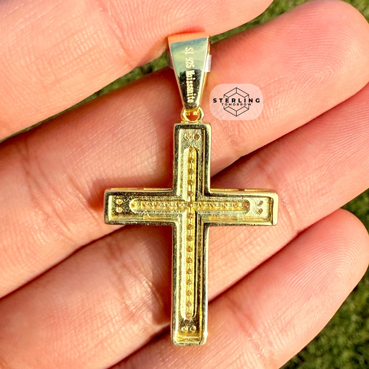 Moissanite 1.5" Gold Tone Iced Out Cross Pendant