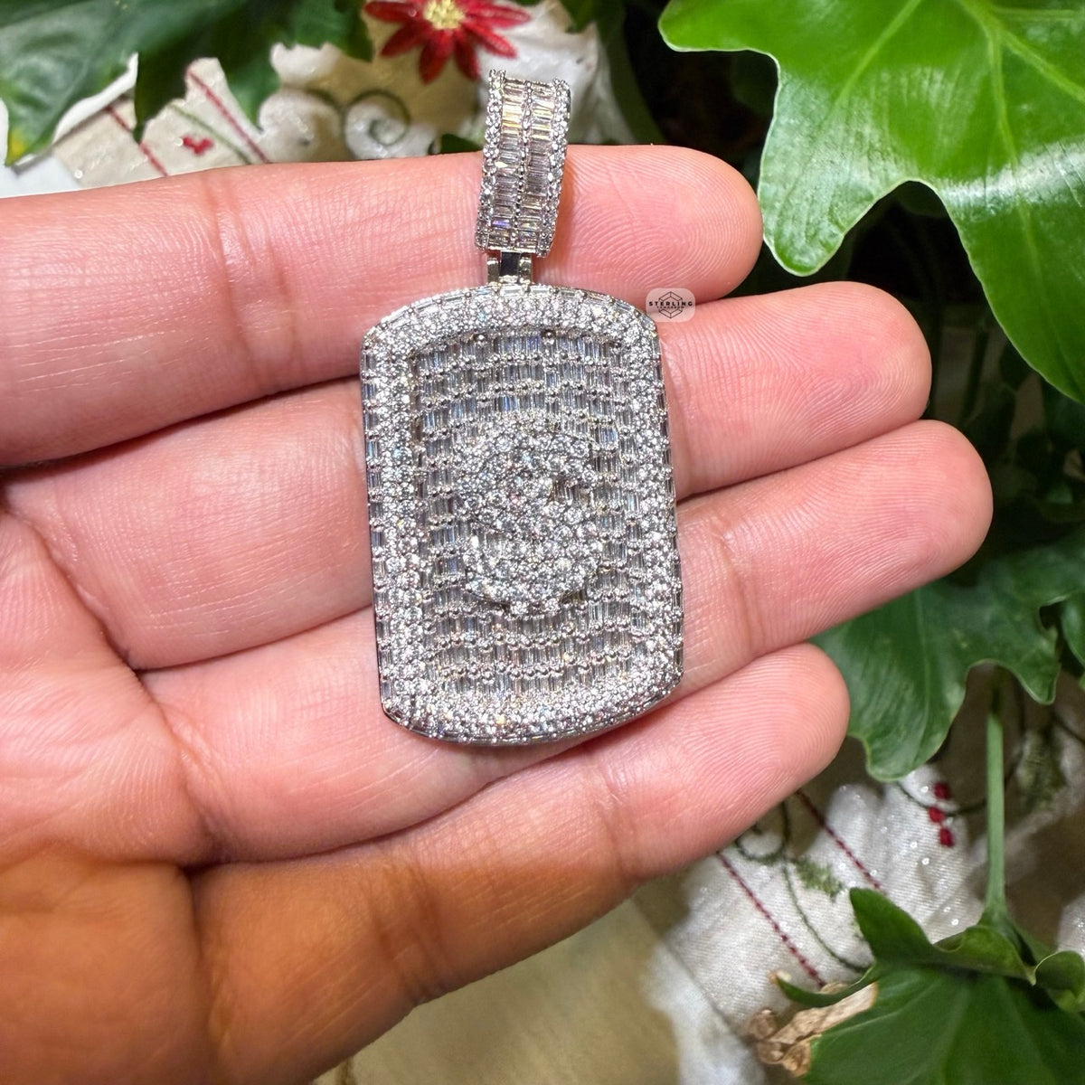 Iced Out Dollar Sign Dog Tag Pendant