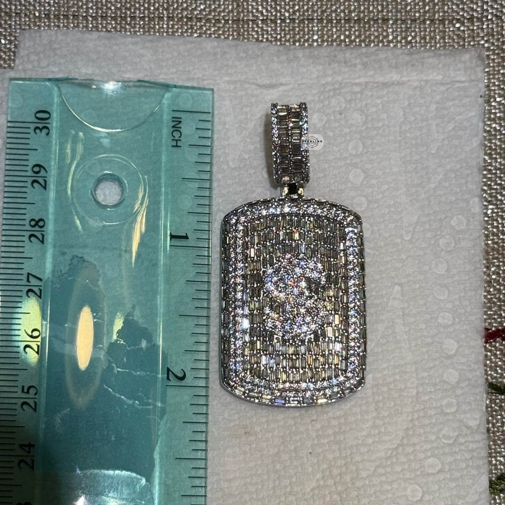 Iced Out Gold Tone Dollar Sign Dog Tag Pendant